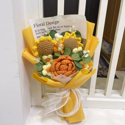 Knitted Sunflower Bouquet — Handmade Crochet Flowers for Valentine, Mother’s Day & Birthday Gifts