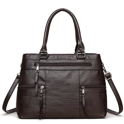 Women’s Leather Handbag - Elegant Top-Handle Shoulder & Crossbody Tote Bag