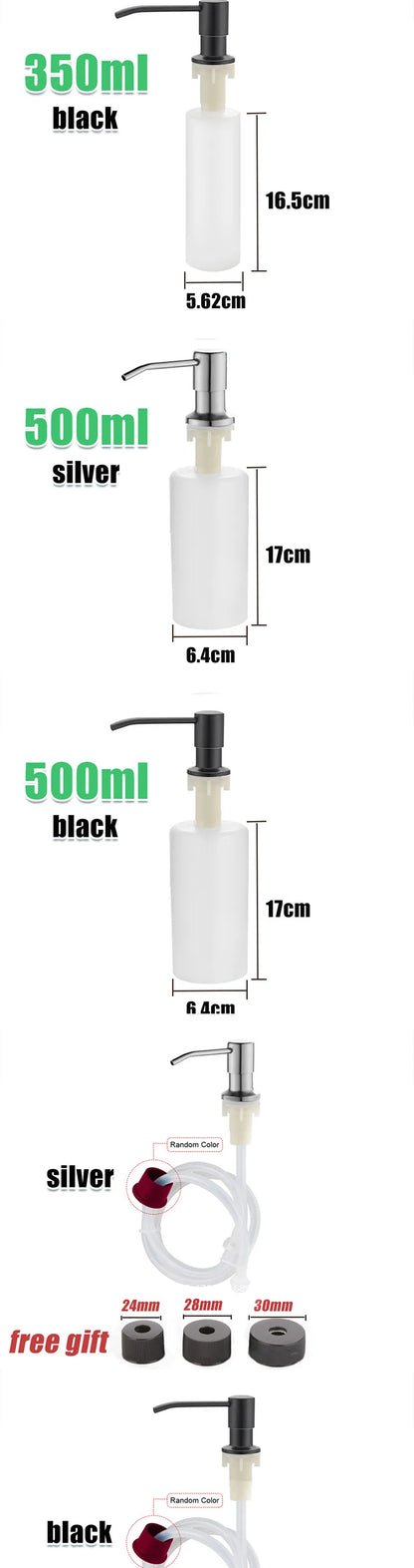 304 Stainless Steel Kitchen Sink Soap Dispenser — Extension Tube & Pump Head for 350/500ml Dish Soap Bottles
