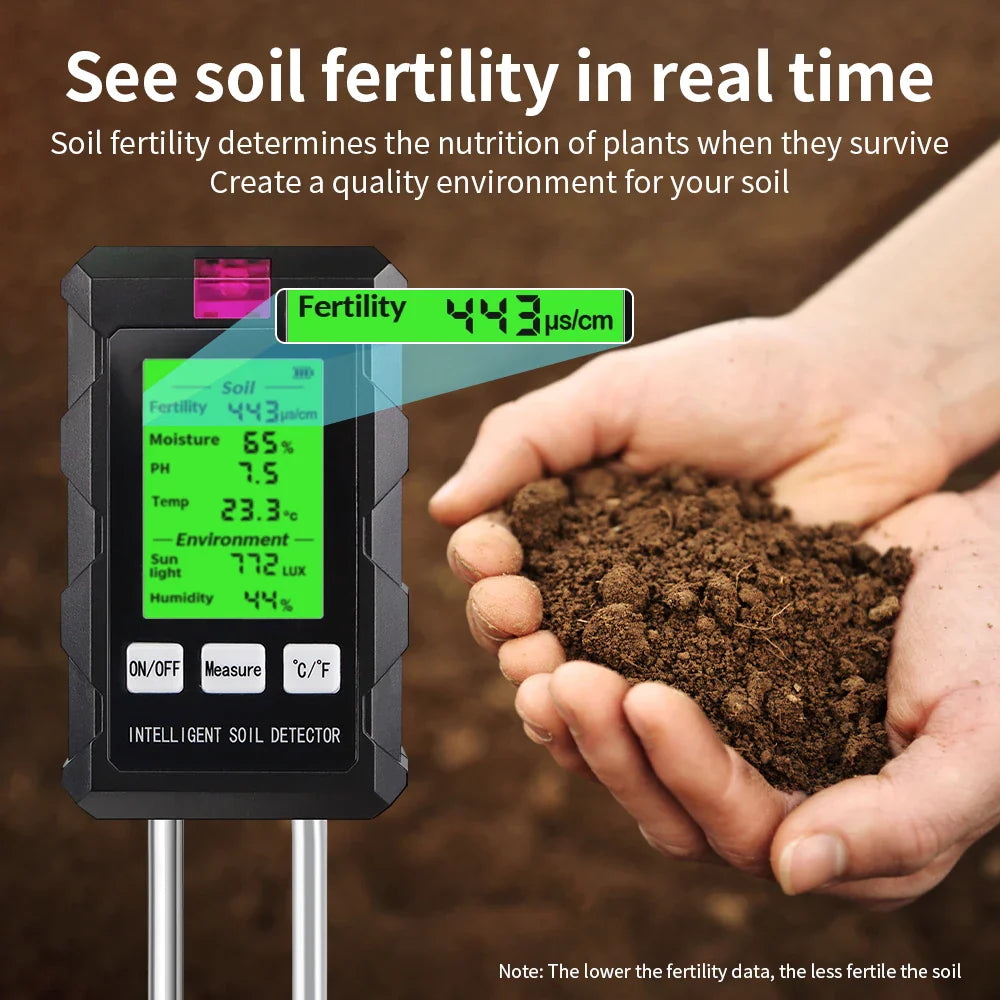 6 in 1 Soil Tester - pH, Temperature, Humidity, Sunlight, Air, Moisture & Nutrient Fertility Meter for Gardening