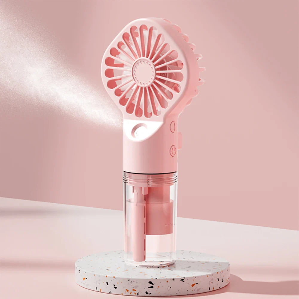 Portable Mini Humidifier Fan – USB Rechargeable Handheld Mist Fan with Water Spray, Personal Cooling Fan
