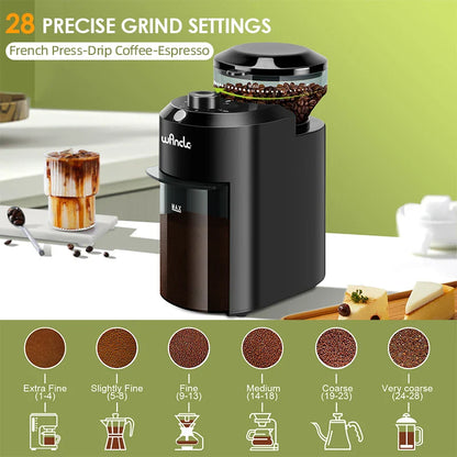 Wancle Electric Burr Coffee Grinder - Adjustable Conical Burr Mill with 28 Precise Grind Settings - 220V/120V