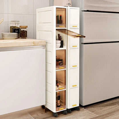20cm Slim Storage Cabinet - 3/4/5 Tier Narrow Rolling Organizer Shelf with Wheels for Space-Saving Home Storage