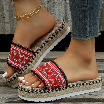 Bohemian Weave Women's Platform Slippers – Handmade Espadrille Sandals, Summer 2023 Beach & Casual Heels