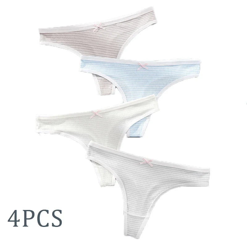 4PCS Women's Low-Rise Thong Underwear - Solid Color Sporty Style Everyday Panties