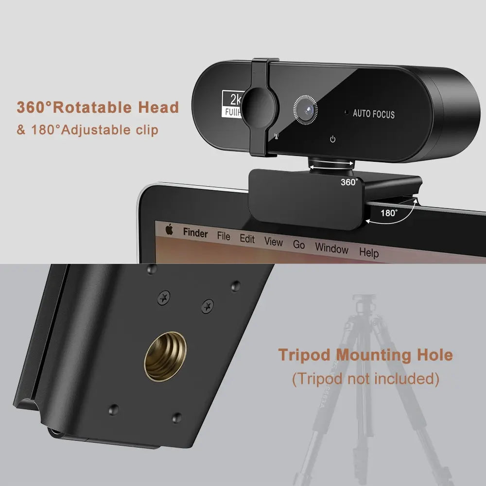 4K & 1080P Mini Webcam | 2K Full HD USB Camera with Microphone, Auto Focus for PC & Laptop