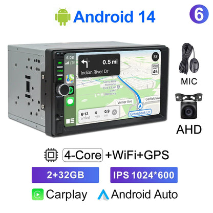 CAIXI 2Din Android 14 Car Radio — Universal CarPlay GPS Multimedia Autoradio for Toyota, Nissan, Jeep, Hyundai, Kia, Chevrolet, VW & Fiat