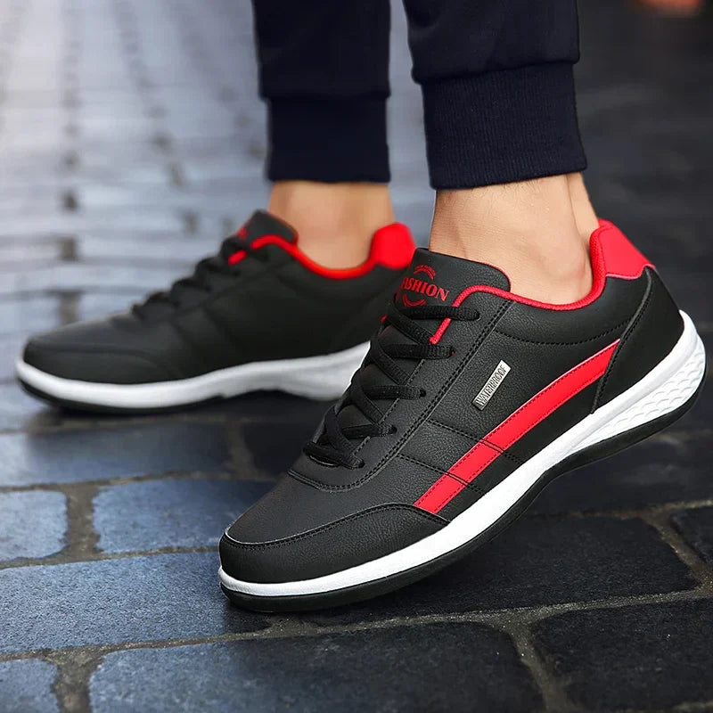 MAEDEF Men's Leather Sneakers – Waterproof, Comfortable Lace-Up Casual Footwear, Vulcanized Shoes
