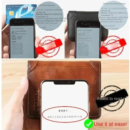 Genuine Leather Men’s Wallet – RFID Blocking Trifold, Vintage Thin ID & Credit Card Holder, Multi-Function Purse