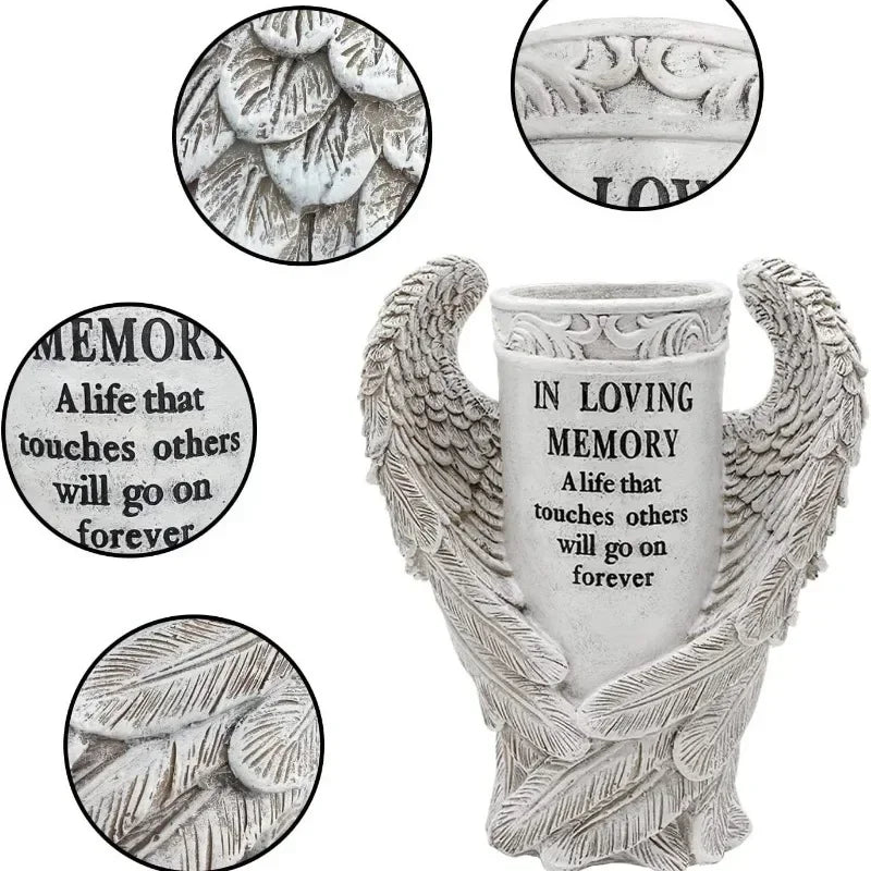 Angel Wings Memorial Figurine – Garden & Cemetery Decoration, Vase Statue, Beautiful Memorial Gift