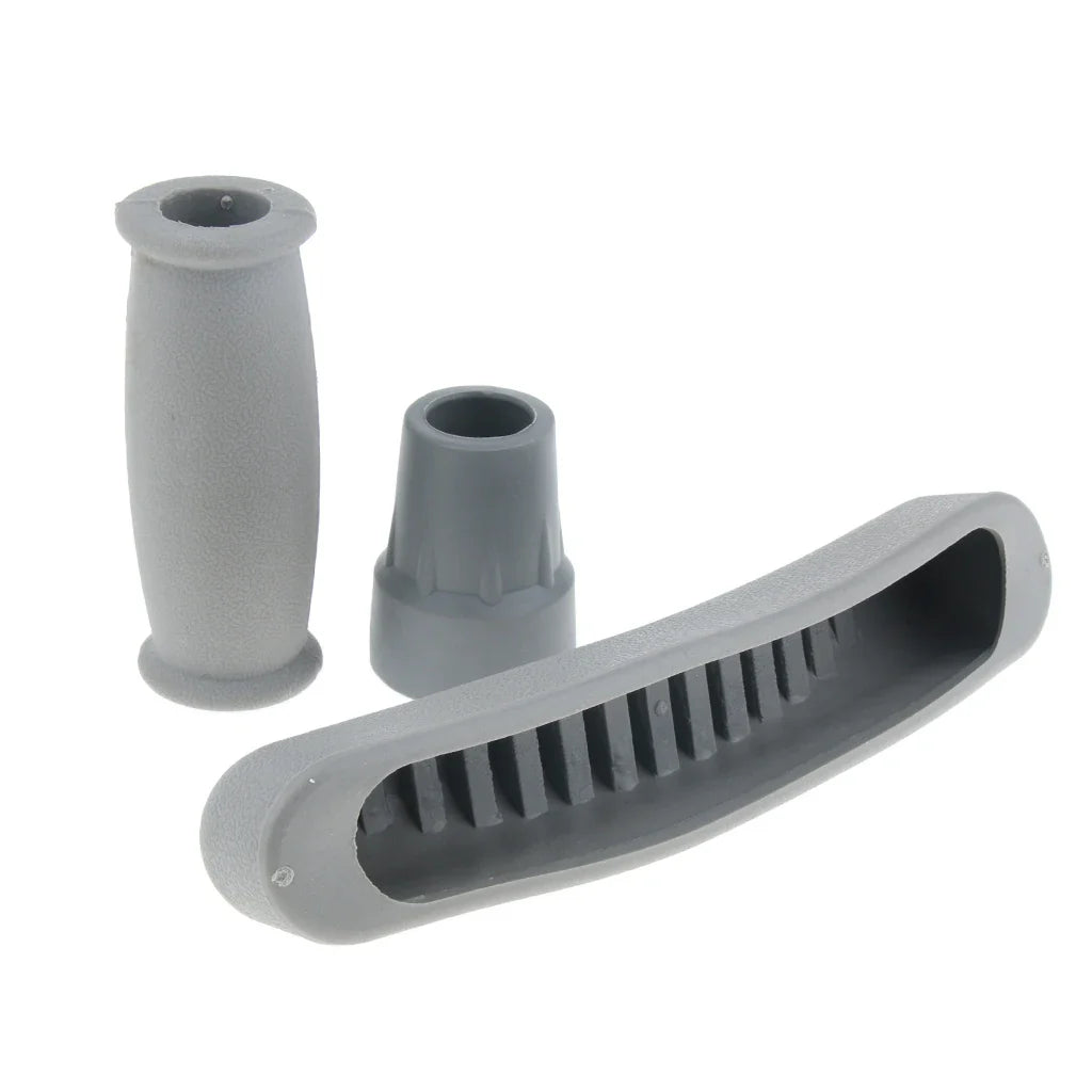 2-Piece Crutch Accessory Kit — Gray Rubber Crutch Pads, Handle Grip Covers & Tip Covers Replacement Parts