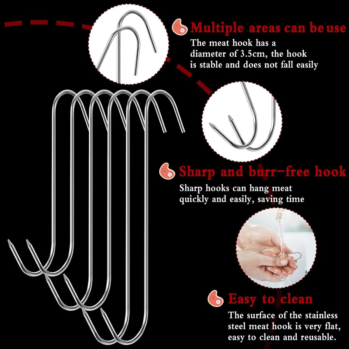 Premium Stainless Steel S Hook for Smoking, Butchering, and BBQ - Ideal for Chicken, Pork, Sausage, and Bacon