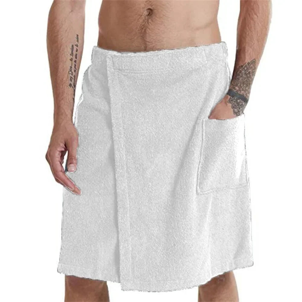 Men’s Soft Wearable Bath Towel with Pocket – Bathrobe Shower Wrap for Sauna, Gym, Swimming, Spa & Beach