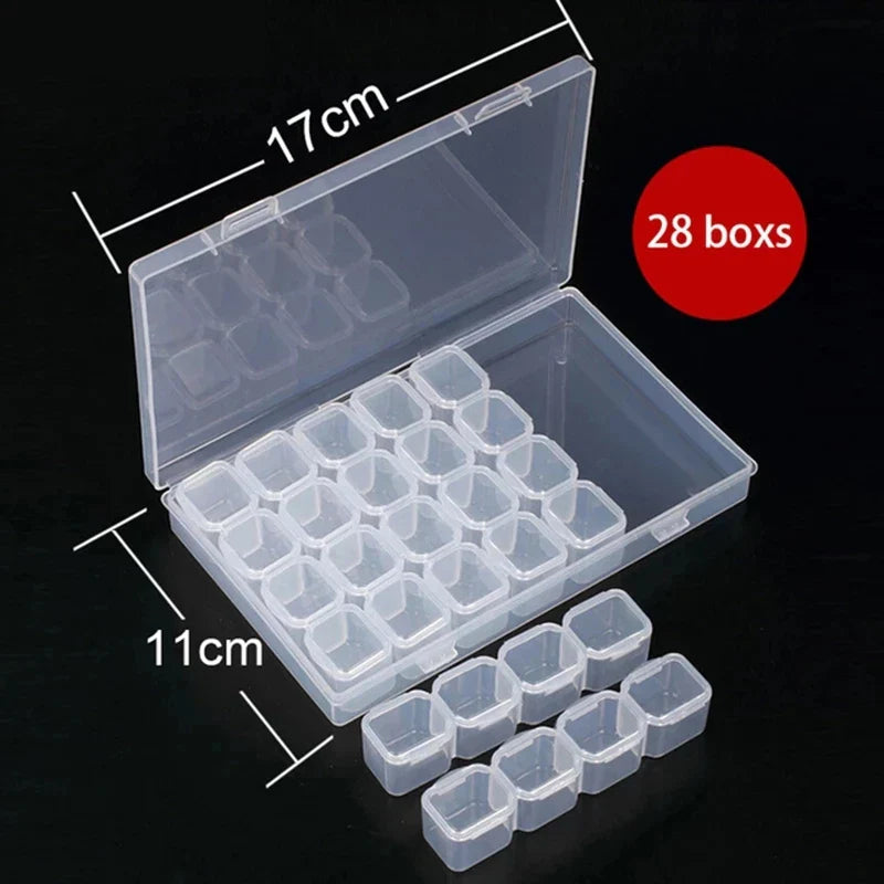 28/56 Grid Adjustable Plastic Storage Box with Label Stickers — Jewelry, Nail Art & Diamond Painting Accessories Organizer