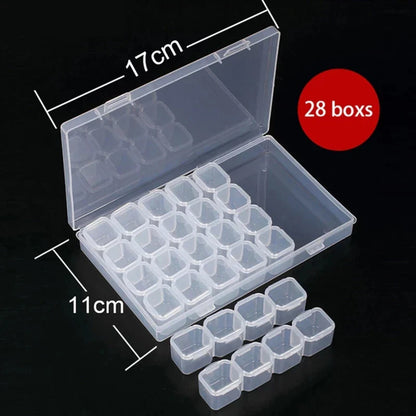 28/56 Grid Adjustable Plastic Storage Box with Label Stickers — Jewelry, Nail Art & Diamond Painting Accessories Organizer