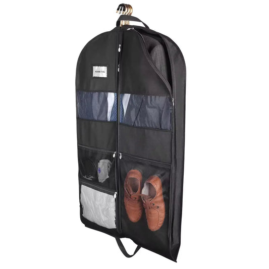Travel Garment Bags for Men — Hanging Clothes Storage with Double-Sided Zipper & Large Mesh Pockets, Monogrammed