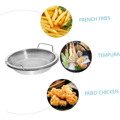 Heavy Duty Stainless Steel Frying Rack with Tray - Foldable Oil Draining Mesh Basket Dishwasher Safe