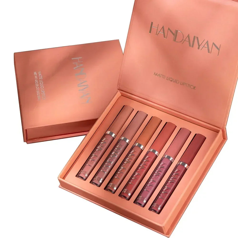 HANDAIYAN 6-Piece Matte Lipstick Set – Waterproof, Long-Lasting, Non-Stick Cup Korean Makeup for Women