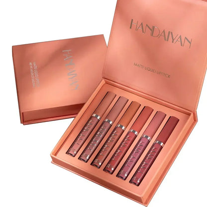 HANDAIYAN 6-Piece Matte Lipstick Set – Waterproof, Long-Lasting, Non-Stick Cup Korean Makeup for Women