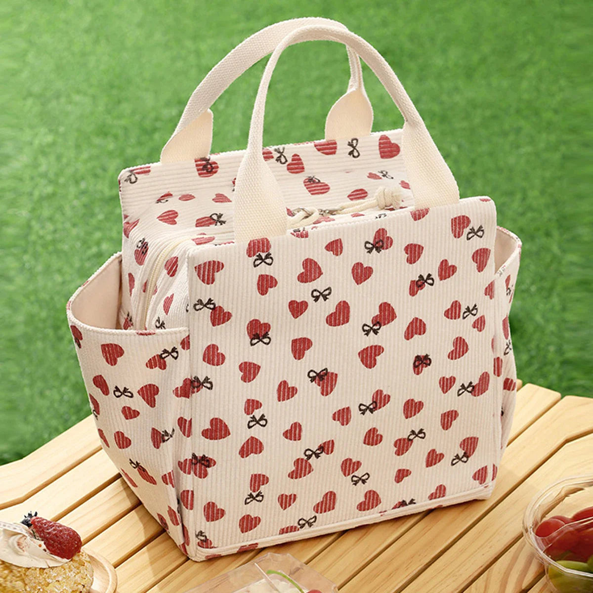 12L Insulated Lunch Box Bag — Thickened Aluminum Foil, Waterproof & Oil-Proof Printed Corduroy Meal Bag
