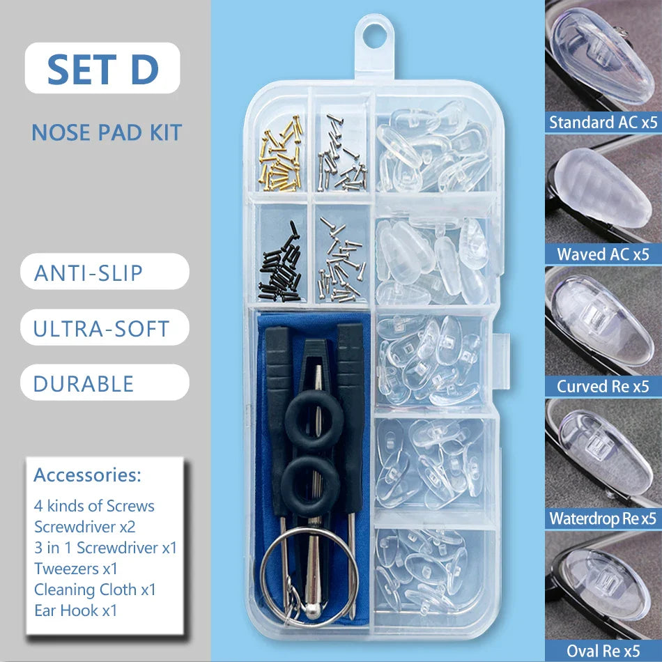 Silicone Air Chamber Nose Pads for Glasses | Anti-Slip Screw-In Eyewear Support & Accessories Kit
