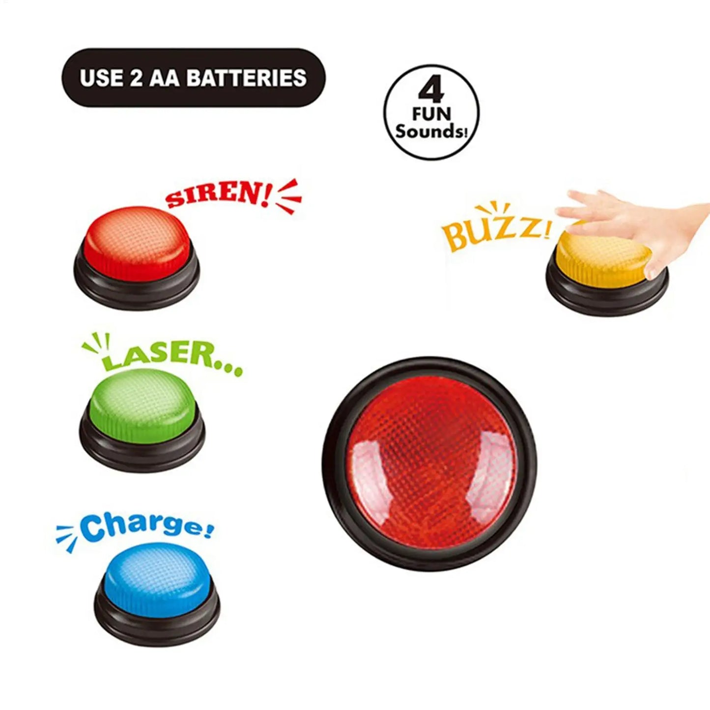 4-Piece Game Buzzer Set — Quick Answer Buttons with Lights for Kids, Students, Classroom Debates & Quiz Competitions