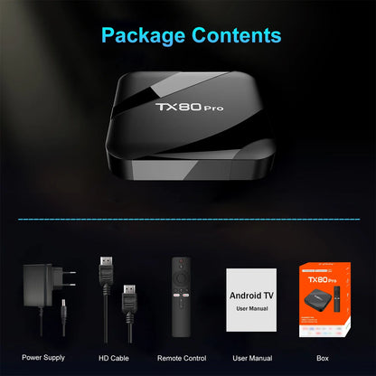 TX80 PRO Android TV Box 16GB+256GB Quad-Core ARM Cortex-A53 4K UHD Streaming Media Player with Dual-Band WiFi & Mali-450 GPU