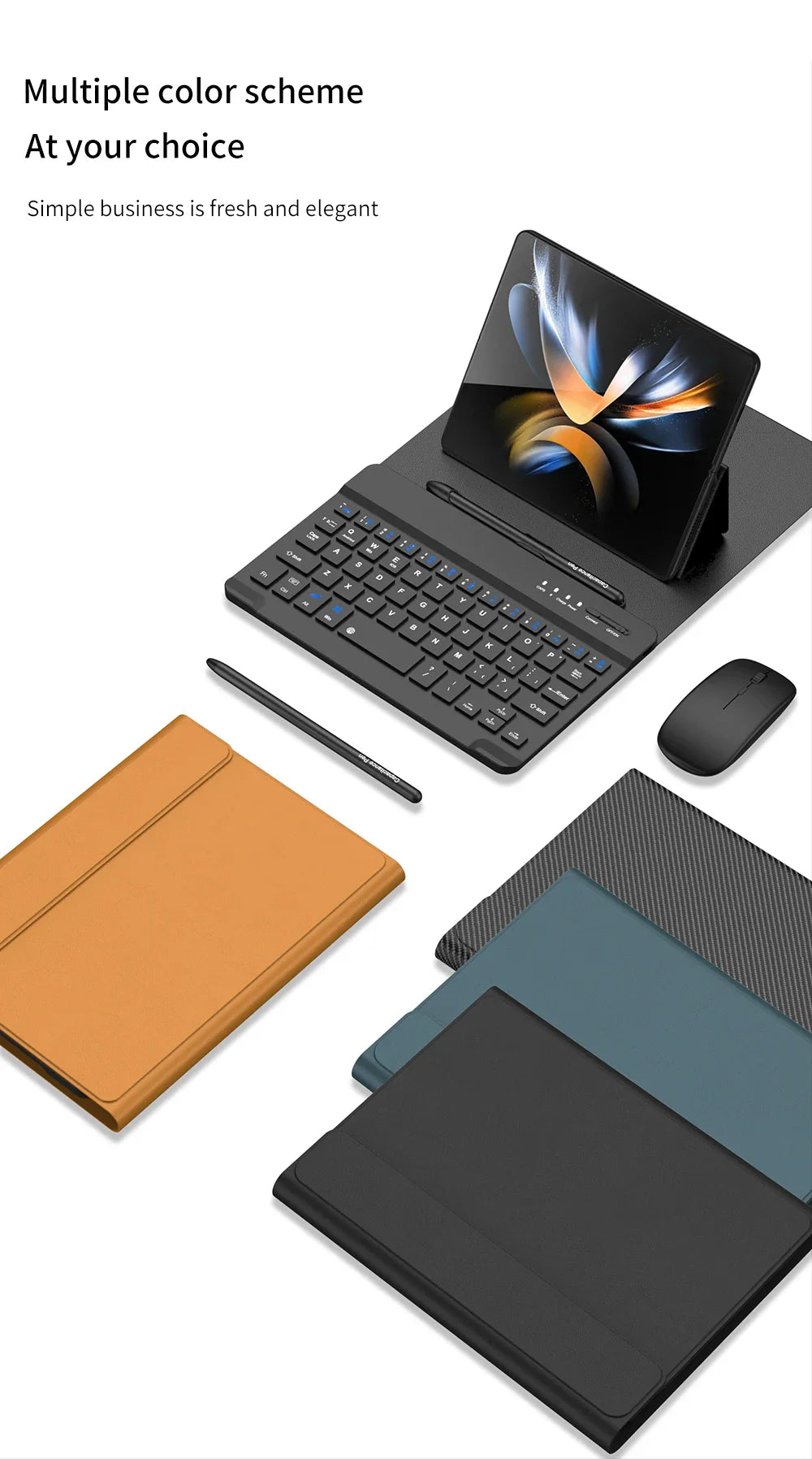 Wireless Bluetooth Mouse & Pen Keyboard Case for Samsung Galaxy Z Fold 2/3/4/5/6 – Mini Meeting Recorder Case