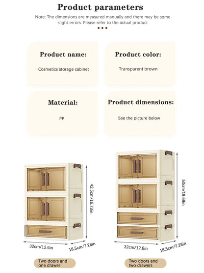 Foldable Transparent Cosmetic Organizer — Multi-Layer Drawer-Style Desktop Beauty Storage Box, Dustproof Makeup Organizer