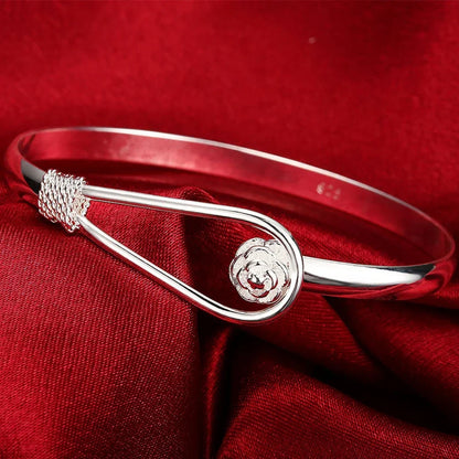 Women’s 925 Sterling Silver Open Cuff Bangle – Adjustable Charm Bracelet for Wedding Party Fashion Jewelry