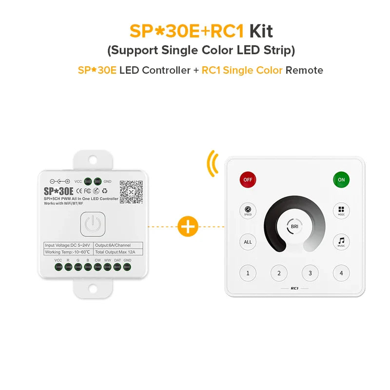 SP530E/SP630E All-in-One WiFi LED Controller, 5CH PWM SPI Pixel LED Strip Control, Compatible with WS2811 WS2812B SK6812 FCOB, Alexa & Google Home Support, Bluetooth Smart Lighting Module