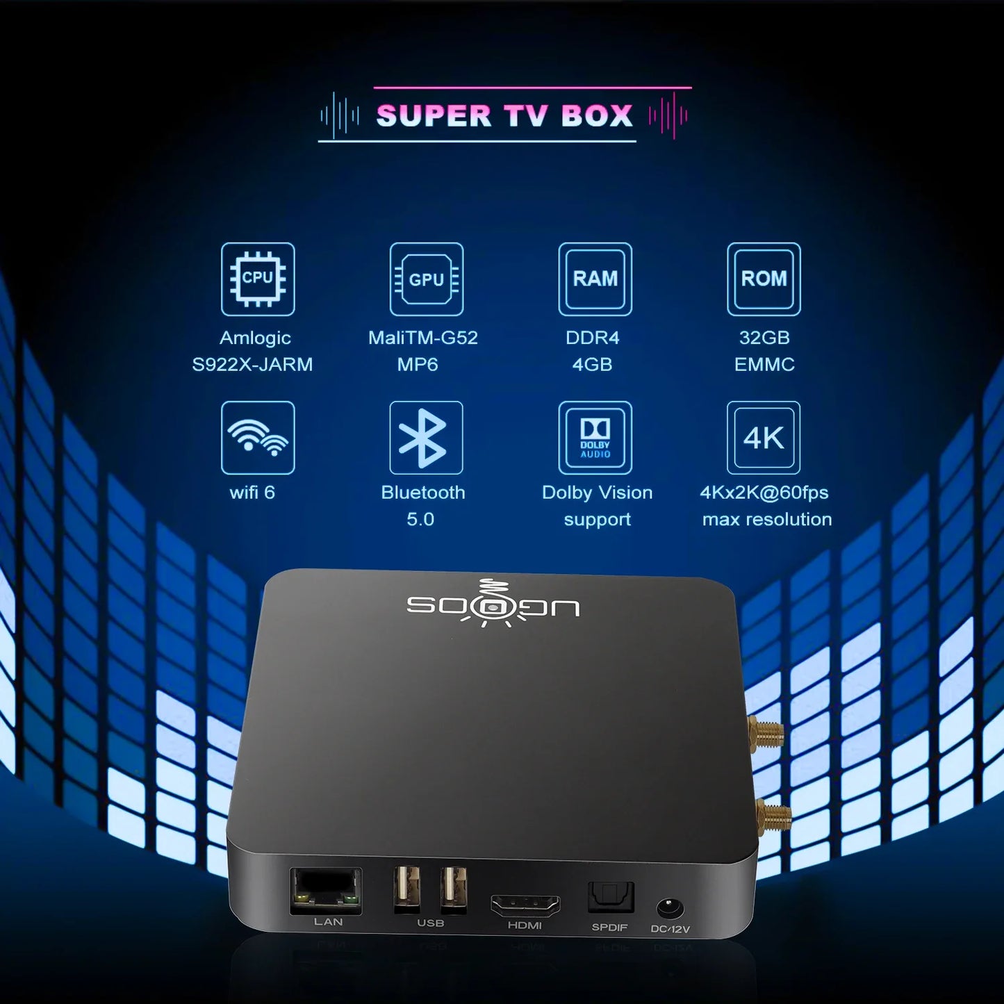 Ugoos AM6B Plus Android 9 Smart TV Box - Amlogic S922X-J, 4GB DDR4, 32GB, WiFi 6, 4K, BT5.0