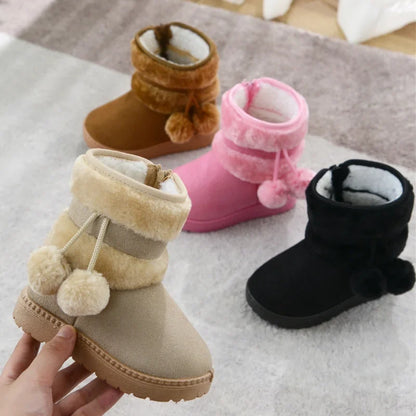 Girls Winter Snow Boots - Thick Warm Comfortable Princess Shoes for Kids