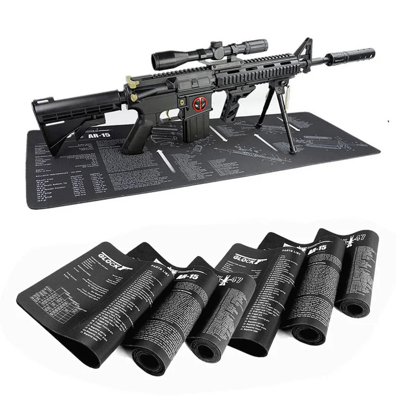 Gun Cleaning Mat Mouse Pad — Armorers Bench Mat with Parts Diagram & Instructions for AR15, AK47, GL, 1911