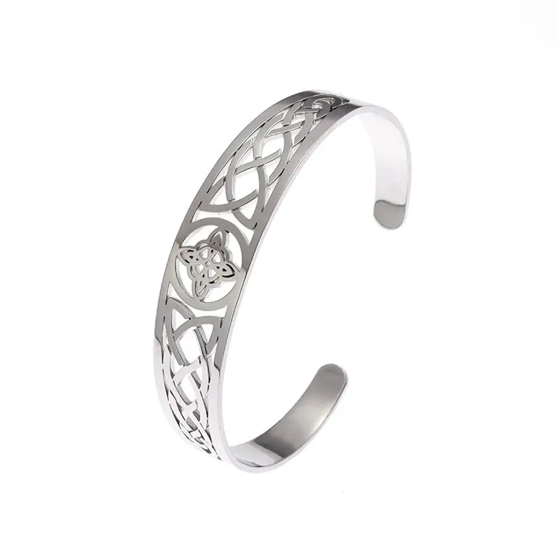 Witch Knot Cuff Bracelet - Stainless Steel Pagan Magic Knot Good Luck Amulet Celtic Knot Jewelry