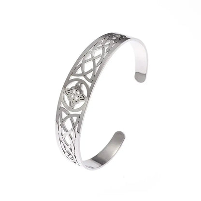 Witch Knot Cuff Bracelet - Stainless Steel Pagan Magic Knot Good Luck Amulet Celtic Knot Jewelry