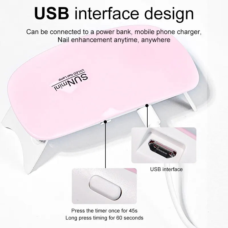 6W Mini Nail Dryer Machine: Portable UV Manicure Lamp - Home Use Nail Lamp for Drying Polish Varnish, with USB Cable