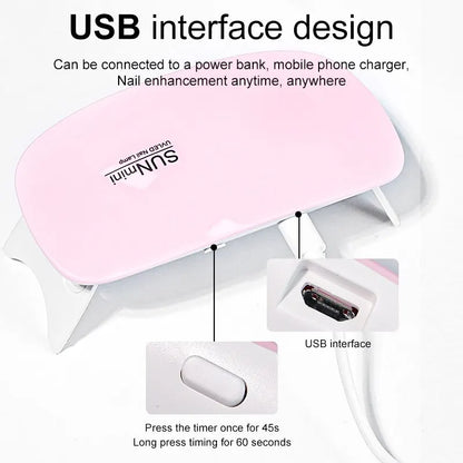 6W Mini Nail Dryer Machine: Portable UV Manicure Lamp - Home Use Nail Lamp for Drying Polish Varnish, with USB Cable
