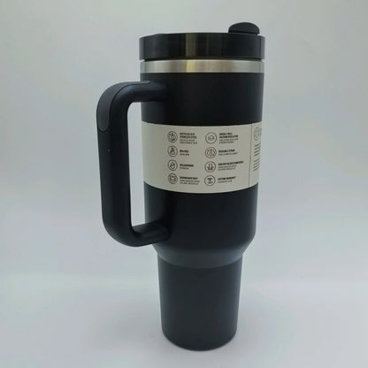 40oz Insulated Stainless Steel Tumbler — Travel Cup with Handle, Straw & Cup Holder, BPA-Free