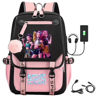 KPop Demon Hunters Print Backpack — Large Capacity School Bag for Rumi, Mira & Zoey Fans, Casual Canvas Travel & Bookbag