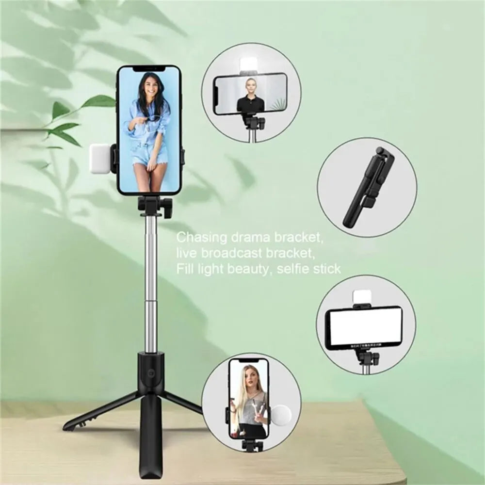 Portable Bluetooth Selfie Stick Tripod with Remote Shutter & Fill Light – Extendable Wireless Phone Stand