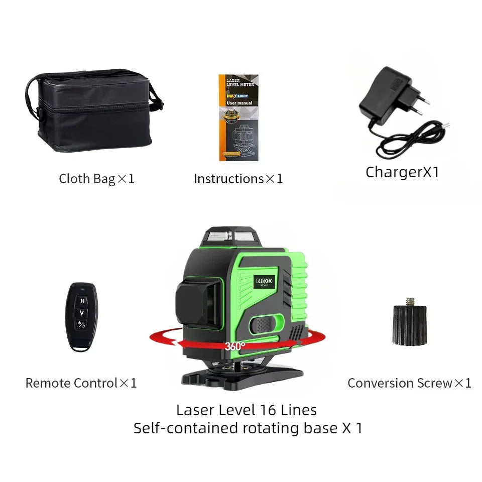 16-Line Green Laser Level — Professional Self-Leveling 360° Tripod Laser Nivel Autonivelant