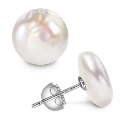 Women's Baroque Freshwater Pearl Stud Earrings with 925 Sterling Silver Posts
