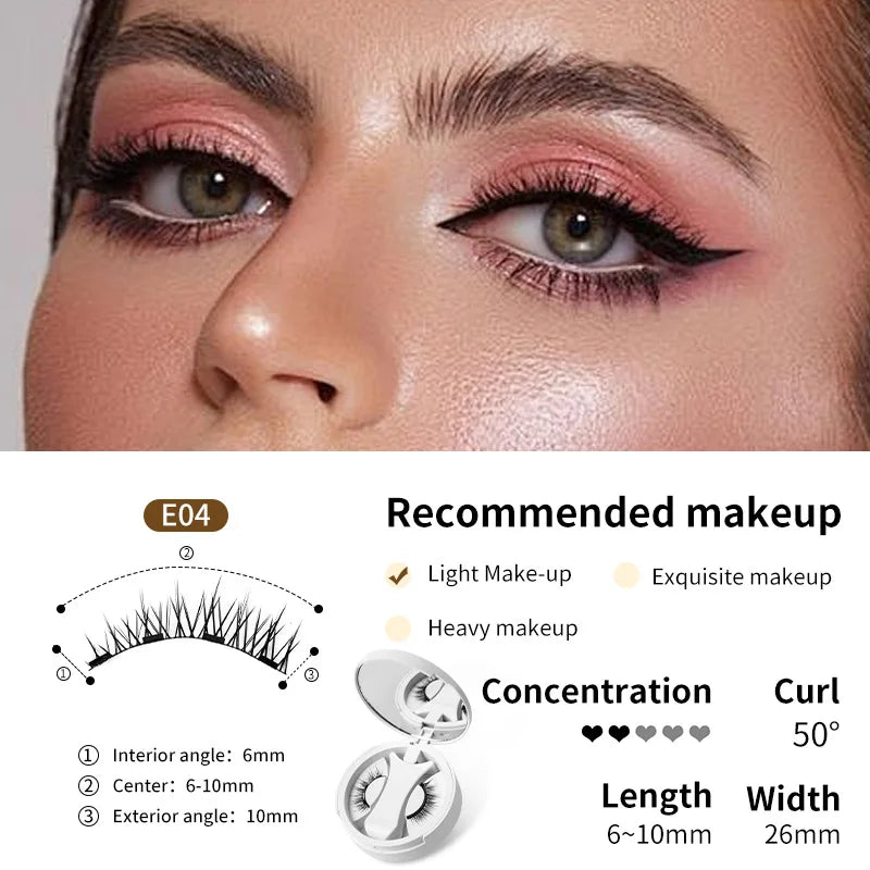 Brown Magnetic False Eyelashes – Natural, Lightweight Eye Makeup Set with Applicator & Carry Box