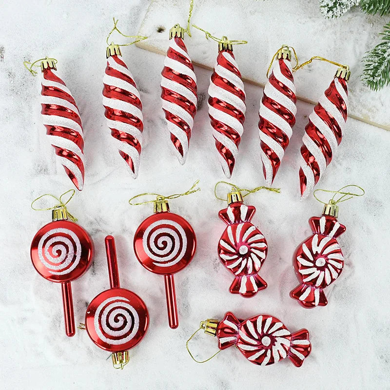 6PCS Christmas Candy Cane & Lollipop Hanging Ornaments – Festive Tree Pendants for Home Holiday Decor