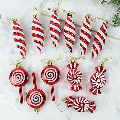 6PCS Christmas Candy Cane & Lollipop Hanging Ornaments – Festive Tree Pendants for Home Holiday Decor