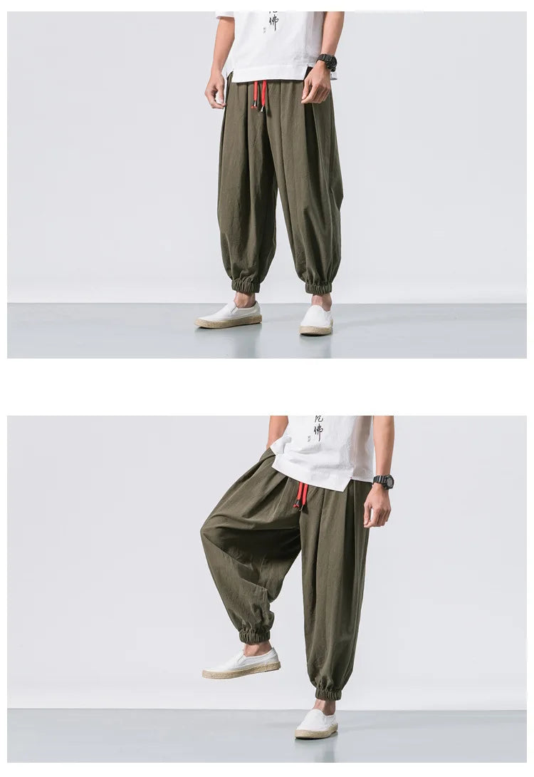 Men’s Oversized Harem Pants – Loose Chinese Style Cotton Linen Sweatpants Joggers, High-Quality Casual Trousers