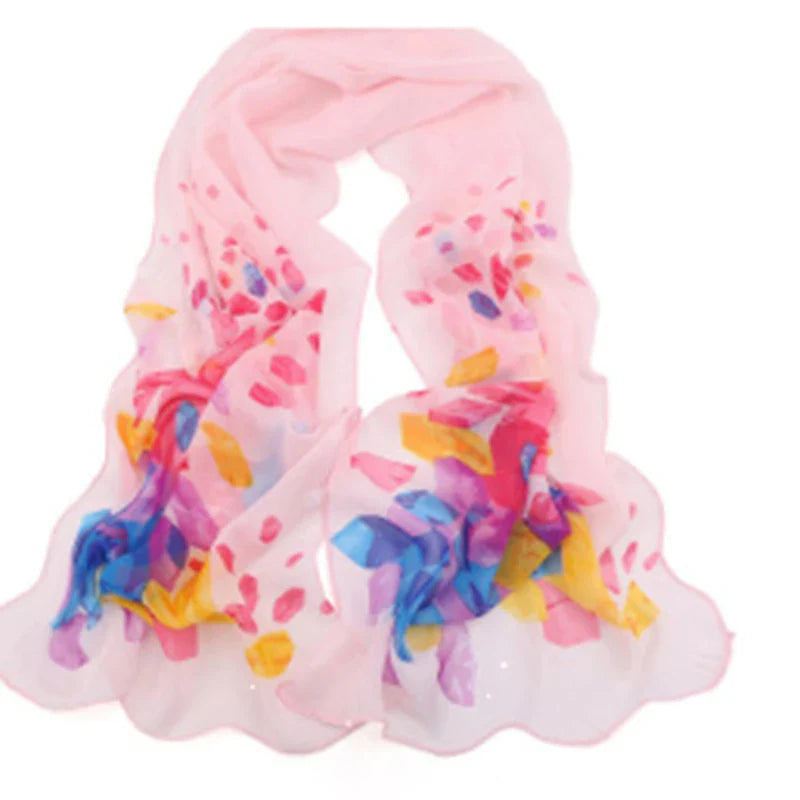 Women’s Chiffon Scarf – Long Butterflies & Branch Pattern Shawl, Elegant Versatile Retro Fashion Accessory