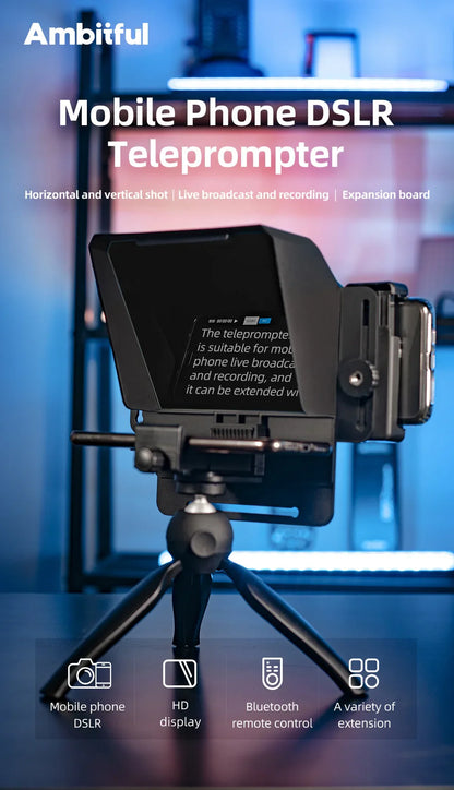 Ambitful Mini Teleprompter – Portable Phone & DSLR Recording Inscriber with Remote Control for Video