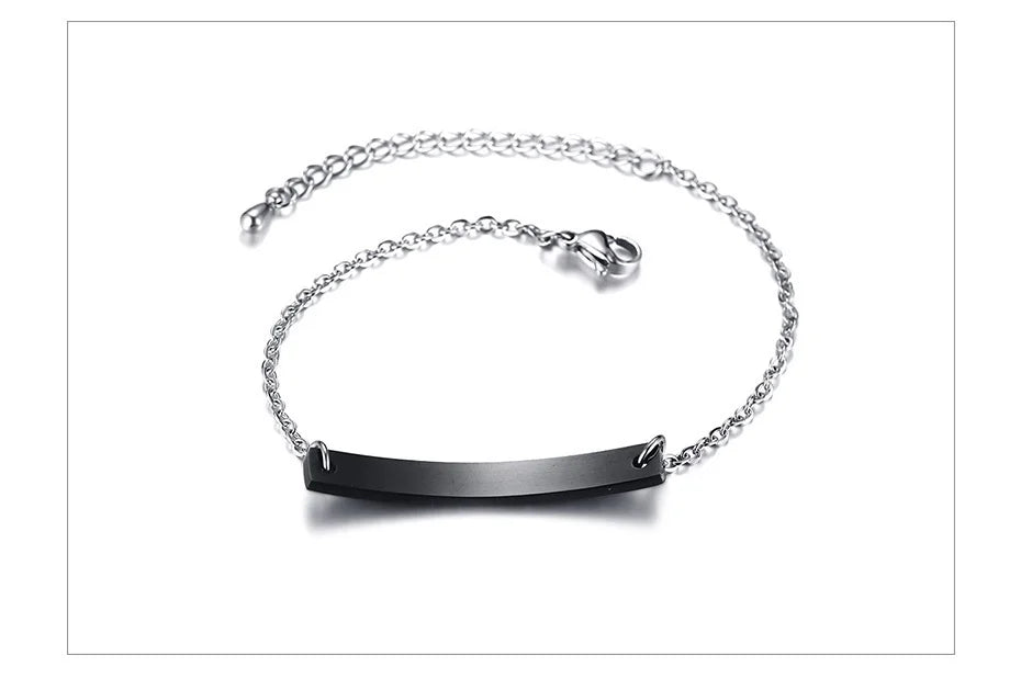 Elegant Personalized ID Bar Bracelet – 5mm Stainless Steel Link Chain for Women with Custom Name or Quote